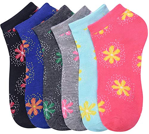 Image of ToBeInStyle Pack of 6 Printed & Solid Low Cut Ankle Socks - Kid's & Adults
