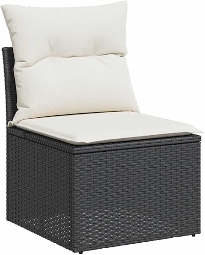 Miniatura 3 de 7-Piece Modular Garden Sofa Set in Black and Cream White, Modern Outdoor Furniture with Weather-Resistant PE Rattan and Powder-Coated Steel Frame,