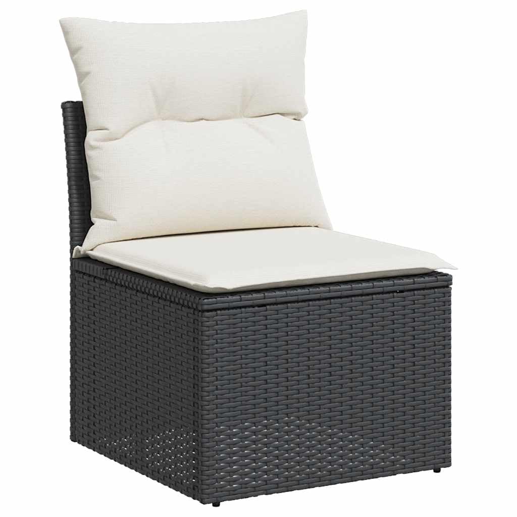 Juego de sofá modular de ratán sintético para jardín con espacio de almacenamiento y fundas de almohada extraíbles, 11 piezas, color negro