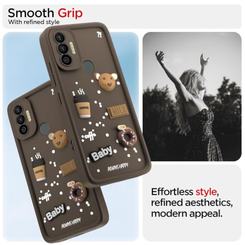 Image of Bintage Cute Fun Taddy Cartoon 3D Ball Bear Milk Cake Coffee Silicon Case Full Body & Camera Protection Back Cover Compatible for Tecno Spark 7 - Brown