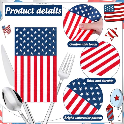 Serviettes en papier drapeau américain jetables Whaline pour invités et buffets - 3