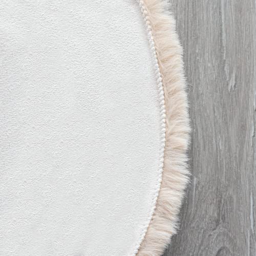 Light Brown Beige Washable Shaggy Round Rug 5ft Faux Rabbit Fur Rugs for Living Room Circle Nursery Rug for Bedroom Girl Room Décor