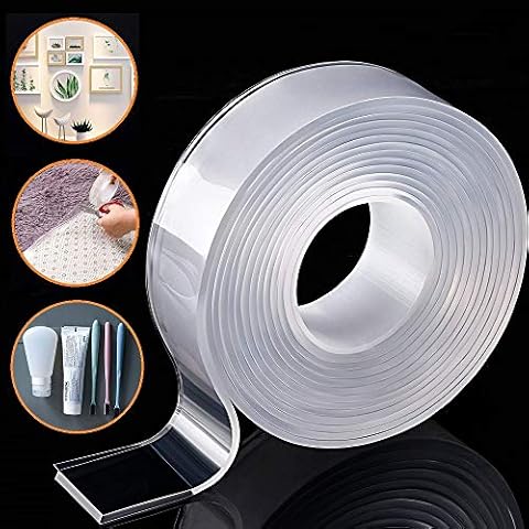 Honwally Removable&Traceless Adhesive Nano Gel Tape, Washable Strong Adsorption Double Sided Clear Silicone Tape for Wall,Kitchen,Carpet,Photo Fixing (5 Meters) Cover
