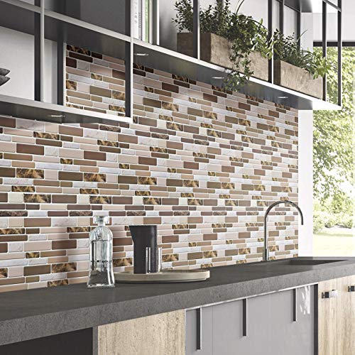 Art3d Kitchen Backsplash Peel and Stick 6-Pack of 12 inch x 12 inch Brown Marble