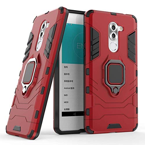 LuluMain Compatibile con Huawei Mate 9 Lite Cover, Custodia Armor Anello Cavalletto (Funziona con Il Supporto Magnetico per Auto) Case Paraurti per Huawei Mate9 Lite, Huawei Honor 6X (Rosso)