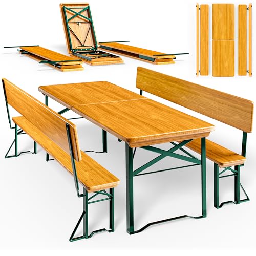 Deuba Table Pliable et 2X bancs avec Dossier - Salon de Jardin Meuble terrasse