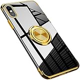 Grotech iPhone Xs Max Case Clear Ring Holder Car Magnetic Slim Fit Flexible Silicone Protective Bumper Cover (Gold)