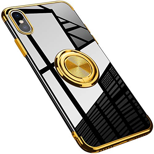 Grotech iPhone Xs Max Case, Clear Ring Holder Car Magnetic Slim Fit Flexible Soft TPU Cover for iPhone Xs Max 6.5Inch, Transparent Gold