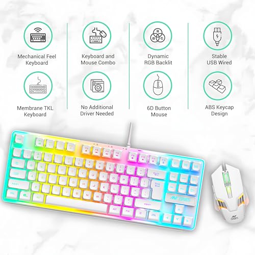 Image of Ant Esports MK710 V2 Membrane TKL Wired Gaming Keyboard Mouse Combo 87 UV Coated Mechanical feel Keys Cool RGB Backlight Keyboard,1200-3600 DPI Aero-Jet RGB Gaming Mouse with Type C Adapter Mercury