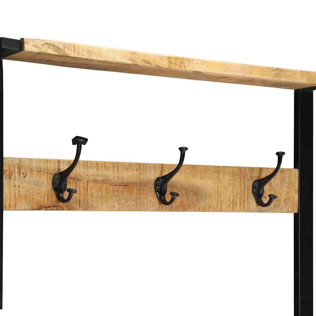Solidny wieszak na ubrania z litego drewna z uchwytem 80 x 40 x 190 cm z wiszącym drążkiem, półką i 3 hakami do organizacji przestrzeni, solidna i funkcjonalna konstrukcja do wejścia, korytarza