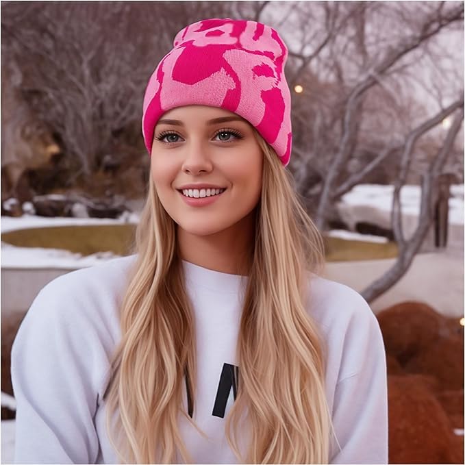 My Costume Wigs Y2K MEA Culpa Beanie One Size Fits All Unisex Warm Cozy Stylish Winter Gift Christmas Birthday Party Favor (Acrylic, Pink on Pink)