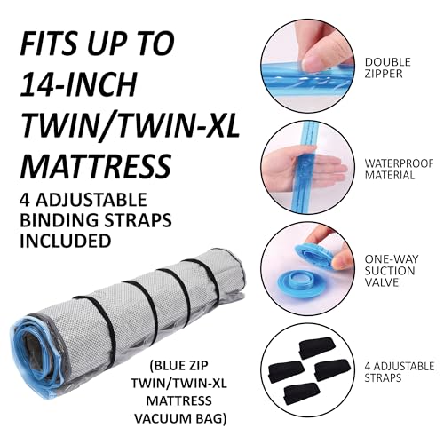 Image of Mattress Vacuum Bag for Moving /Storage-Compress Mattress by 80%, Mattress Storage Bag, Moving Supplies for Mattress Packing, Leakproof & Sealable Mattress Bag for Moving (Twin /Twin-XL BlueZip)