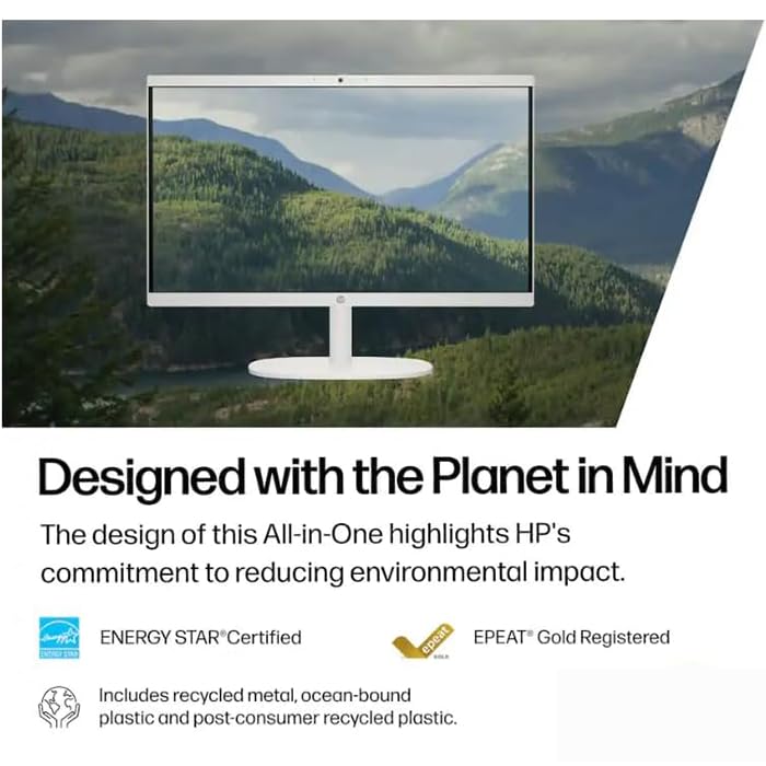 Image of HP 22 inch All-in-One Desktop Computer, 32GB DDR5 RAM, 128GB UFS Storage,13th Gen Intel Quad-Core CPU, FHD VA Display, WiFi 6, Bluetooth 5.3, RJ45, USB-C (10Gbps), UHD Graphics, 720p Cam, Cashmere White