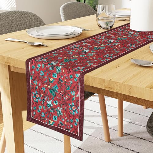 Image of Homerz Premium Runner for Dining Table, 13x72 inch Size, Smooth Velvet Fabric, Antiskid Backing (Lal Bagh)
