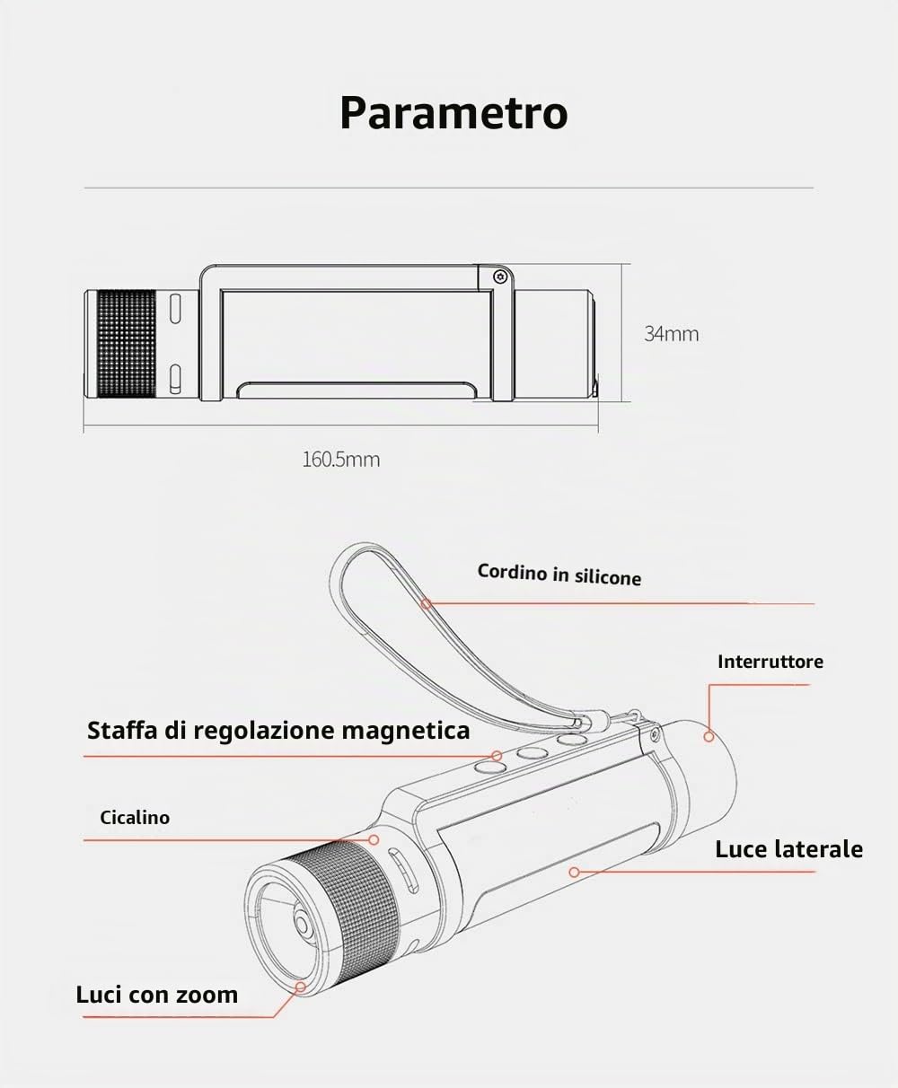 MIJIA NexTool Outdoor 6 in 1 Torcia Zoomable, Portatile, Modalità Normale e Sveglia Doppia Sorgente Luminosa Manico Rotante a 360 Gradi (Nero)