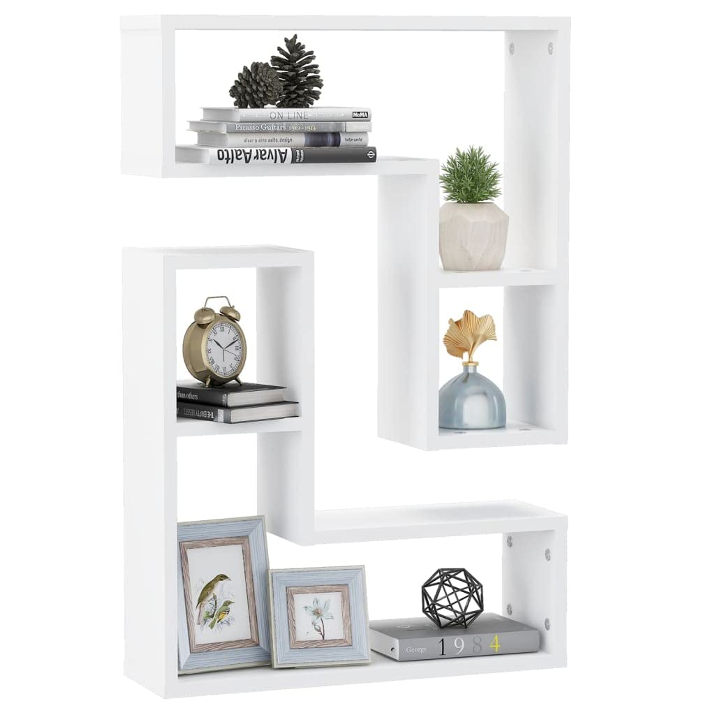 Set di 2 mensole da parete in legno bianco, 50 x 15 x 50 cm, mensole sospese decorative per soggiorno, camera da letto, cucina, bagno, corridoio, bambini, ufficio, organizer