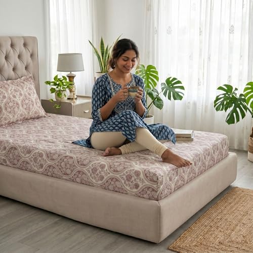 Image of Mafatlal Grace Single Size Bedsheet | 186 TC | 60x90 Inch Cotton for Everyday Comfort | Wrinkle Resistant Fabric | Raspberry Wine