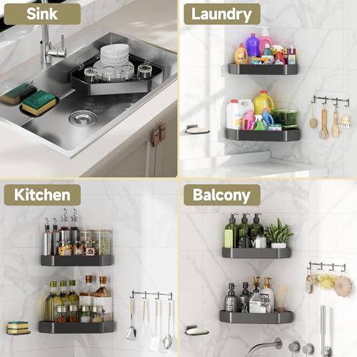 Veken Aluminum Corner Shower Caddy 4-Pack, Never Rust&Large Capacity, Grey — view 7