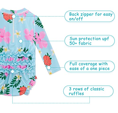 Adukide Toddler One Piece Swimsuit Girl Hawaiian Flower Print Upf50+ Bathing Suit For Baby Girls 18-24 Months Long Sleeve Rash Guard Shirts With Zipper #TOP3