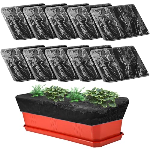 DECOHS 10 Pcs Planter Grow Box Mulch Cover Fits 29 x 13.5 PE Rectangular Garden Mulch Plant Box Cover Grass Barrier Planter Boxes Protection Covers for Garden Plant Flower Boxes (Black)