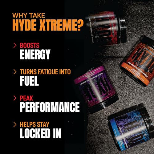 Image of HYDE Xtreme - Hard Hitting Energy Pre Workout Supplement | Caffeine, Beta-alanine, Creatine HCl, L-arginine | For Muscle Pump, Vascularity, Strength and Focus | 30 servings, 195g (Fruit Punch)