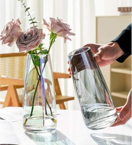Image of Mahganya Decorative Glass Vase for Flowers Plants Home Decor Office Living Table Decorations, Vases for Home Decor, Luster Glass Vase, Heavy Weight, Sturdy (Smoke Black)