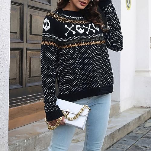 Image of JUNBOON Women's Casual Leopard Print Knitted Pullover Sweaters Long Sleeve Crew Neck Jumper Tops