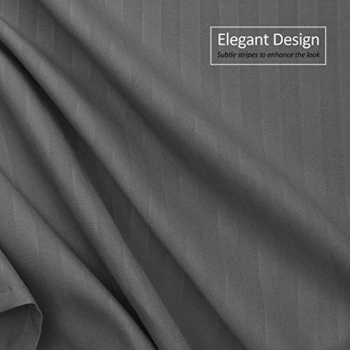 Image of Nestl Twin Bed Skirt - Damask Dobby Stripe Wrap Around Bed Skirt - Double Brushed Microfiber 14 in Tailored Drop Pleated Bed Ruffle with Bed Skirt Pins - Gray