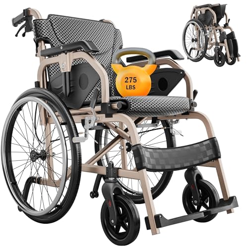 Lightweight Wheelchairs for Adults Foldable, 18" W Aluminum Alloy Self-Propelled