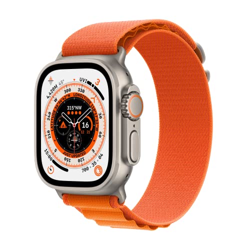 R4Rich Ultra 2.11″ Big Display Real 49MM Titanium Case with Screw and Push Lock -1:1 Apple Ultra Watch-Bluetooth Calling Smart Watch with Rotating Crown, and Apple Logo on/Off (Alpine Loop Orange)