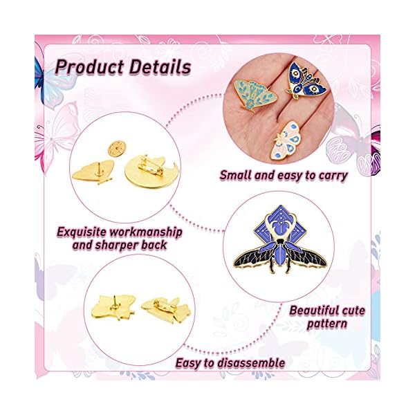 13 Pieces Enamel Pins Butterfly Moth Backpack Pins Jackets Clothes Insect Girls Pins for Backpacks Cool Lapel Pin Steampunk Badge Small Pins for Women, as pictures shown, enamel Metal - Image 4