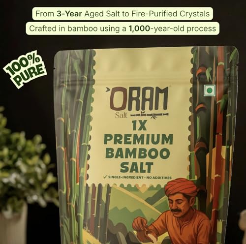 Image of Oram Bamboo Salt 1Kg - 1x Fired | Natural Sea Salt Roasted in Bamboo at 800C | Rich in Potassium, Magnesium & Calcium | No Additives | Non-Iodised | FSSAI Certified | Premium Everyday Cooking Salt