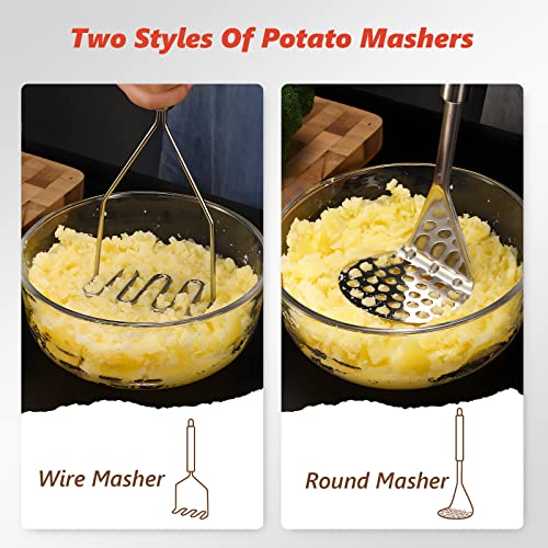 Lanueva 2 Pack Potato Masher, Stainless Steel Kitchen Mashing Tool, Food Press For Mashed Potatoes, Avocado, Veggies, Puree, Sauce, Baby Food, Dishwasher Safe (Silver) #TOP1