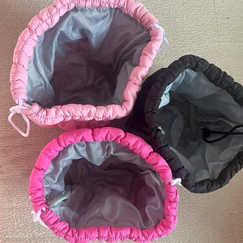 Drawstring Quilted Makeup Bag for Women Girls, Cute Puffer Skincare Cosmetic Organizer Case, Make up Pouch Purse, Portable Travel Toiletry Essentials and Accessories (Black)4