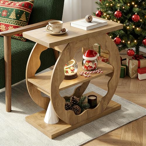 Image of Tribesigns End Table for Living Room, Side Table with Storage, 3-Tier Couch End Table Narrow Nightstand for Small Spaces, Bedroom, Natural Oak