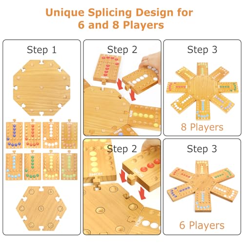 Image of Marble Board Game,Wooden Board Game for 6-8 Players,Portable Design Marble Game with 32 Marbles 16 Dice, Family Game Night Gift for Kids & Adults