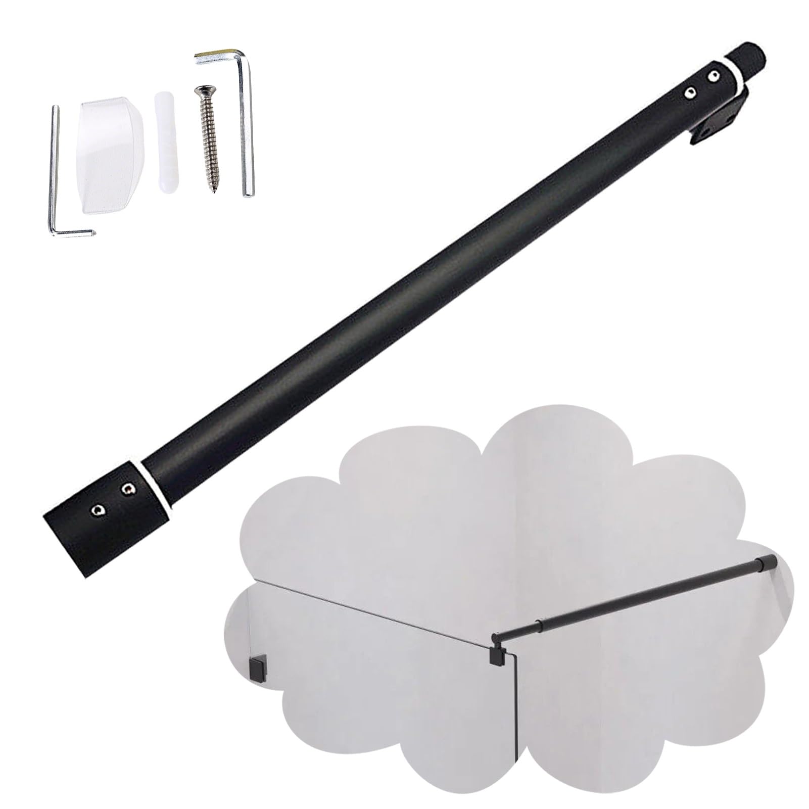 Dailify Black 19Mm Shower Screen Support Bar Adjustable Shower Screen Support Bar, No Drilling Glass Panel Door Stabilizer Bracket, Bathroom / Enclosure Extendable Arm Clamp(,30-50Cm/11.8-19.6")