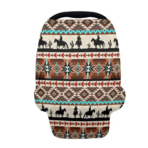 Image of Aztec Car Seat Cover for Babies, Horse Print Breathable Nursing Covers Breastfeeding Scarf,Multi Use Infant Carseat Canopy for Newborn Carrier /Stroller /Shopping Cart /High Chair