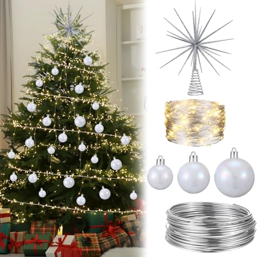 Sumind 27 Pcs Christmas Tree Decorations Set White Christmas Shatterproof Ball Ornaments...