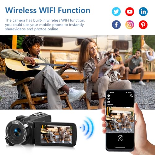 Image of VETEK Video Camera 6K 64MP UHD WiFi Vlogging Cameras for YouTube 18X Digital Zoom IR Night Vision 3.0'' Touch Screen Camcorder with 32GB Card, Microphone, Remote, Two Batteries