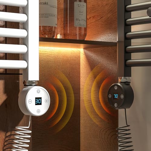 Heilmetz Heizstab für Badheizkörper 1200W - Elektrischer Heizstab mit Thermostat und Temperaturkontrolle, Effiziente Heizpatrone aus Edelstahl für Handtuchheizkörper Handtuchwärmer Heizung Schwarz