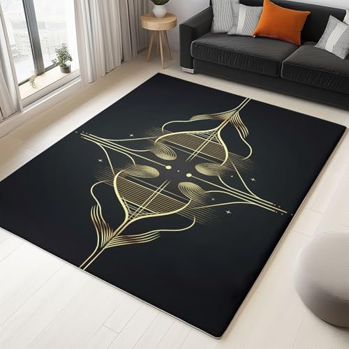 Tapis Salon 60 x 90 cm Tapis Formes Géométriques Symétriques, Moquette Lavable Noir - pour Chambre et Salle à Manger Doux Antidérapant Anti-Peluche Runner...