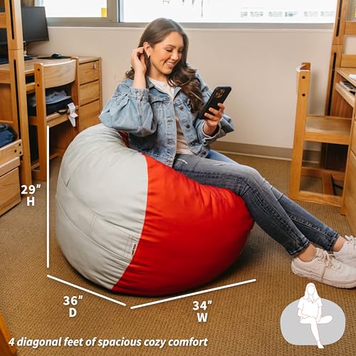 Image of Big Joe Fuf 4Ft Foam Bean Bag Chair with Removable Cover for Kids, Teens, Collegiate Scarlet /Gray Velveteen, Durable Woven Polyester, 4 Foot Large Reading and Gaming Seat | Premium Shredded Foam Filled, Velveteen, Adult-Sized Comfortable Seating, Supports Up to 300 lbs