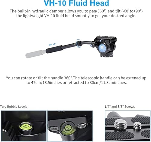 Sirui P-424Fl 78.5" Carbon Fiber Camera Monopod With Vh-10 Fluid Video Head, Professional Heavy Duty Monopod With Tripod Base, Flip Locks For Dslr Camera, Max Loading 6Kg/13.2Lbs #TOP5