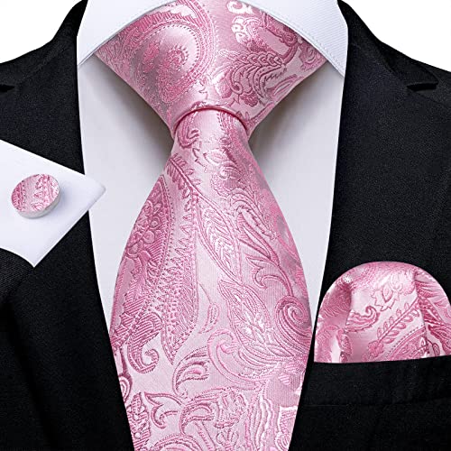 Image of DiBanGu Mens Paisley Tie Set Silk Woven Jacquard Necktie and Pocket Square Cufflinks Gift Set for Wedding Bussiness