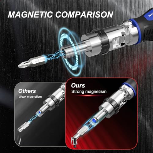 Image of SHARDEN 8 in 1 Stubby Ratcheting Screwdriver Multi Screwdriver Tool All in One with 6 CRV Bits Phillips, Slotted, Torx,180 Degree Pivoting Adjustable Angle Screw Driver Set for Tight Spaces