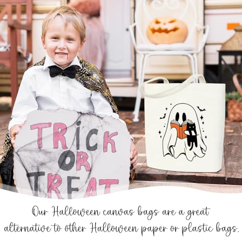 Bltgh Halloween Tote Bag, Cute Ghost Tote Bag, Ghost Design for Party Supplies, Canvas Reusable Large Totes for Teens, Halloween Candy Bags - A02 - image 6