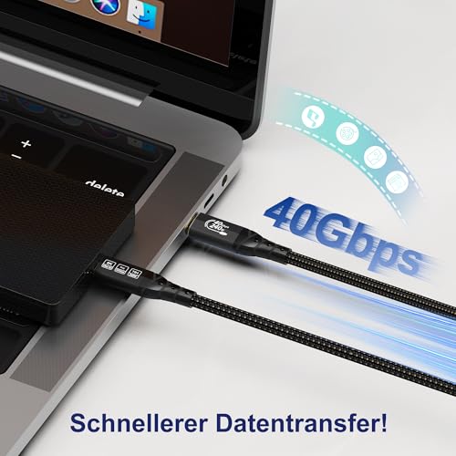 ZIKNYDO 40Gbps Thunderbolt 4 Kabel 2m, 240W USB 4, 8K/4K USBC Video, USB C Thunderbolt Kabel für Thunderbolt 5, Thunderbolt 3, iPhone 16 Serie, SSDs, MacBooks, eGPU, Monitore, Laptops