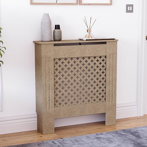 Vida Designs Oxford Copertura del radiatore Unfinished - Piccolo - Motivo incrociato tradizionale per miglior circolazione del calore - H82xW78xD19cm - MDF non verniciato per soggiorno e corridoio