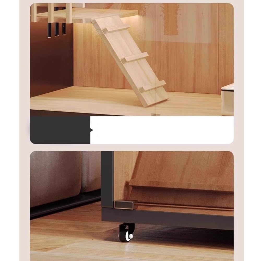 villa per gatti Grande recinto for gatti in legno con casetta da interni luce a LED Per interni(Grande)